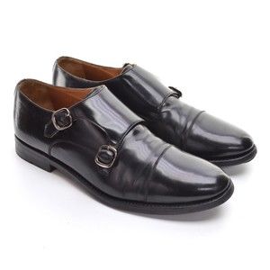 Men Lanciotti de Verzi Black Leather Double Monk Straps 42.5